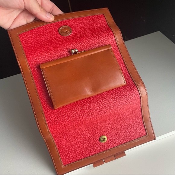 Dooney & Bourke awl Red & Brown Leather Checkbook wallet card holder - Picture 11 of 16